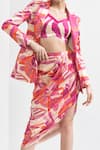 Buy_Mandira Wirk_Pink Printed Abstract And Waves Jacket Lapel Blazer & Skirt Set _Online_at_Aza_Fashions