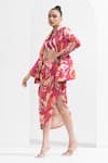 Mandira Wirk_Pink Printed Abstract And Waves Jacket Lapel Blazer & Skirt Set _Online_at_Aza_Fashions