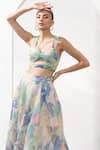 Buy_Mandira Wirk_Green Mesh Lurex Printed Abstract Sweetheart Neck Crop Top And Skirt Co-ord Set_Online_at_Aza_Fashions