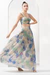 Shop_Mandira Wirk_Green Mesh Lurex Printed Abstract Sweetheart Neck Crop Top And Skirt Co-ord Set_Online_at_Aza_Fashions