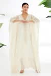 Buy_Nikasha_Cream Jamdani Cotton And Hand Stitched Deep V Neck Kaftan _at_Aza_Fashions