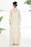 Shop_Nikasha_Cream Jamdani Cotton And Hand Stitched Deep V Neck Kaftan _at_Aza_Fashions