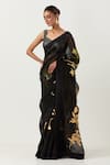 Buy_Label Earthen_Black Organza Silk Floral Sweetheart Jugnu Patchwork Saree With Blouse  _at_Aza_Fashions