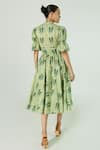Shop_Ekastories_Green Cotton V-neck Geometric Print Dress _at_Aza_Fashions