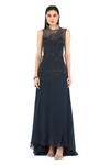 Buy_Rohit Gandhi + Rahul Khanna_Blue Silk, Georgette Beads, Crystals Round Neck Nebula Beaded Gown _at_Aza_Fashions