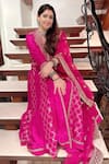 Buy_Gopi Vaid_Pink Anarkali Jacket Brocade And Tussar Embroidery Floral V Neck Woven Set _at_Aza_Fashions