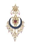 Shop_Maisara Jewelry_Blue Pearls, Stones Embellished Cut Work Chandbalis _at_Aza_Fashions