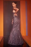 Shop_Roqa_Purple Net Hand Embroidered Sequins Halter Mermaid Gown _at_Aza_Fashions