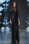 Buy_Rohit Gandhi + Rahul Khanna_Black Tulle Sequins, Crystals Round Neck Steren Embellished Bodycon Gown _at_Aza_Fashions