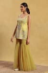 Buy_Akriti by Ritika_Yellow Silk Embroidery Mirror Square Neck Jalpari Kurta Sharara Set _at_Aza_Fashions