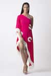 Buy_House Of Varada_Pink Georgette, Lycra Embroidery, Beads One Shoulder Placement Hand Kaftan _at_Aza_Fashions