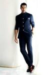 Buy_Rohit Gandhi + Rahul Khanna_Blue Tulle Button Down Bandhgala _at_Aza_Fashions