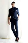 Shop_Rohit Gandhi + Rahul Khanna_Blue Tulle Button Down Bandhgala _at_Aza_Fashions