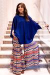 Buy_Aseem Kapoor_Blue Crepe, Cotton Beads Bandeau Neck Embellished Sapphire Kaftan And Sharara Set _at_Aza_Fashions