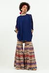 Buy_Aseem Kapoor_Blue Crepe, Cotton Beads Bandeau Neck Embellished Sapphire Kaftan And Sharara Set 