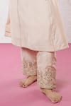 Pants and Pajamas_Beige Kurta And Pant Chanderi Embroidery Zari Thread Round Set _Online_at_Aza_Fashions