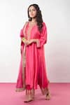 Pants and Pajamas_Pink Chanderi Embroidery Zari Thread Round Kurta And Pant Set _Online_at_Aza_Fashions