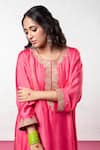 Buy_Pants and Pajamas_Pink Chanderi Embroidery Zari Thread Round Kurta And Pant Set _Online_at_Aza_Fashions