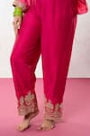 Shop_Pants and Pajamas_Pink Chanderi Embroidery Zari Thread Round Kurta And Pant Set _Online_at_Aza_Fashions