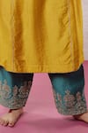 Buy_Pants and Pajamas_Yellow Chanderi Embroidery Zari Thread Round Work Kurta And Pant Set _Online_at_Aza_Fashions