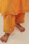 Pants and Pajamas_Yellow Chanderi Embroidery Zari Thread Notched Sequin Work Kurta And Pant Set _Online_at_Aza_Fashions