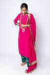 Buy_Pants And Pajamas_Pink Chanderi Sequins, Zari, Embroidery Round Neck Floral Kurta And Pant Set _at_Aza_Fashions