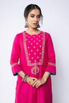 Buy_Pants And Pajamas_Pink Chanderi Sequins, Zari, Embroidery Round Neck Floral Kurta And Pant Set _Online_at_Aza_Fashions