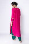 Shop_Pants And Pajamas_Pink Chanderi Sequins, Zari, Embroidery Round Neck Floral Kurta And Pant Set _at_Aza_Fashions