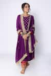 Buy_Pants and Pajamas_Purple Chanderi Embroidery Zari Thread Round Floral Yoke Kurta And Pant Set _Online_at_Aza_Fashions