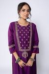 Pants and Pajamas_Purple Chanderi Embroidery Zari Thread Round Floral Yoke Kurta And Pant Set _at_Aza_Fashions