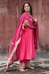 Pants and Pajamas_Pink Chanderi Embroidery Zari Thread Round Floral Kurta Set _Online_at_Aza_Fashions