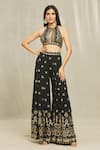 Buy_Gopi Vaid_Black Georgette Embroidered Resham Halter Ishana Blouse And Sharara Set _at_Aza_Fashions