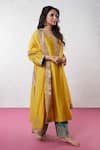 Pants and Pajamas_Yellow Chanderi Embroidery Zari Thread Round Work Kurta Pant Set _Online_at_Aza_Fashions