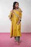 Buy_Pants and Pajamas_Yellow Chanderi Embroidery Zari Thread Round Work Kurta Pant Set _Online_at_Aza_Fashions