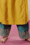 Shop_Pants and Pajamas_Yellow Chanderi Embroidery Zari Thread Round Work Kurta Pant Set _Online_at_Aza_Fashions