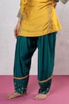 Pants And Pajamas_Yellow Chanderi Embroidery, Sequins Split V-neck Placement Kurta Set _at_Aza_Fashions