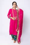 Buy_Pants And Pajamas_Pink Chanderi Embroidery, Sequins Round Neck Floral Kurta Pant Set _at_Aza_Fashions