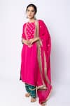 Pants And Pajamas_Pink Chanderi Embroidery, Sequins Round Neck Floral Kurta Pant Set _Online_at_Aza_Fashions