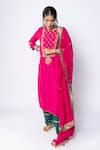 Buy_Pants And Pajamas_Pink Chanderi Embroidery, Sequins Round Neck Floral Kurta Pant Set _Online_at_Aza_Fashions