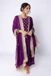 Buy_Pants and Pajamas_Purple Chanderi Embroidery Zari Thread Round Floral Yoke Kurta Pant Set _Online_at_Aza_Fashions