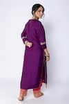 Shop_Pants and Pajamas_Purple Chanderi Embroidery Zari Thread Round Floral Yoke Kurta Pant Set _at_Aza_Fashions