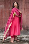 Buy_Pants and Pajamas_Pink Chanderi Embroidered Sequin Round Neck Zari And Kurta _at_Aza_Fashions