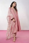 Buy_Pants and Pajamas_Pink Chanderi Embroidered Sequin Round Neck Zari Kurta _at_Aza_Fashions