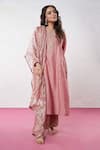 Buy_Pants and Pajamas_Pink Chanderi Embroidered Sequin Round Neck Zari Kurta _Online_at_Aza_Fashions