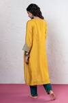 Shop_Pants And Pajamas_Yellow Chanderi Sequins, Zari, Patchwork Round Floral Applique Embroidered Kurta _at_Aza_Fashions