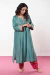 Buy_Pants And Pajamas_Green Chanderi Zari, Sequins, Patchwork Round Neck And Applique Embroidered Kurta _at_Aza_Fashions