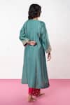 Shop_Pants And Pajamas_Green Chanderi Zari, Sequins, Patchwork Round Neck And Applique Embroidered Kurta _at_Aza_Fashions