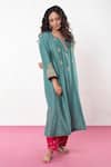 Buy_Pants And Pajamas_Green Chanderi Zari, Sequins, Patchwork Round Neck And Applique Embroidered Kurta _Online_at_Aza_Fashions