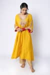 Buy_Pants and Pajamas_Yellow Chanderi Embroidered Sequin Blunt V Neck Zari A-line Kurta _Online_at_Aza_Fashions