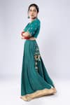 Buy_Pants and Pajamas_Green Lehenga And Blouse Chanderi Embroidered Floral V Neck Set 